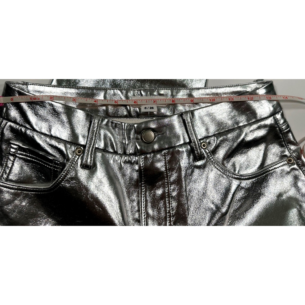 Good American Faux Leather Good Icon Straight Pants in Silver Metallic Size 6/28 - Picture 5 of 7